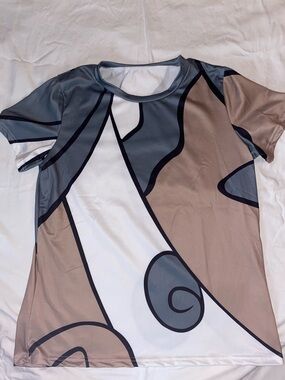 Abstract Colorblock Short-Sleeve Tee in Beige, Gray & White - Unbranded